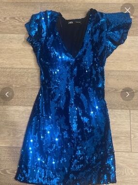 Zara sequin short dress with ruffled short sleeves size S